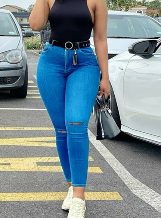 Pantalon jean déchiré coupe skinny & extensible