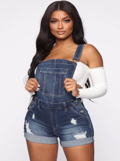 Salopette d'été en denim style décontracté déchiré