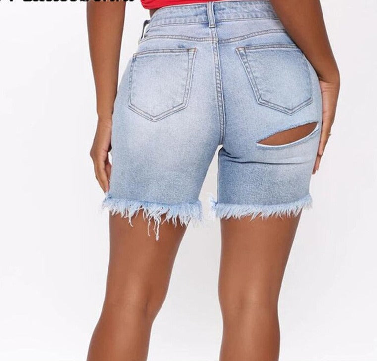 Short Jean stretch délavé & déchiré