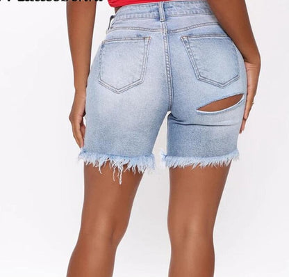 Short Jean stretch délavé & déchiré