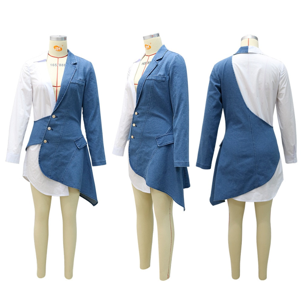 Robe en jeans assemblés manches longues