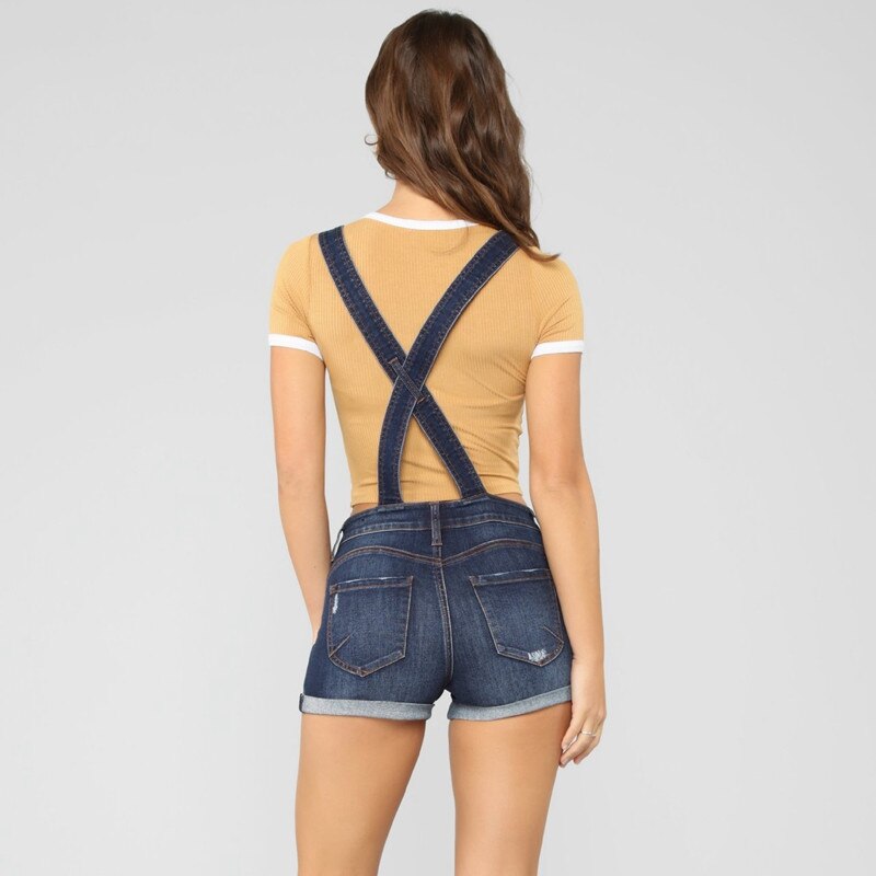 Salopette d'été en denim style décontracté déchiré