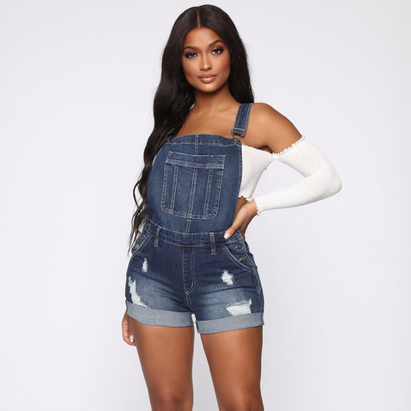 Salopette d'été en denim style décontracté déchiré