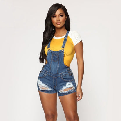 Salopette d'été en denim style décontracté déchiré