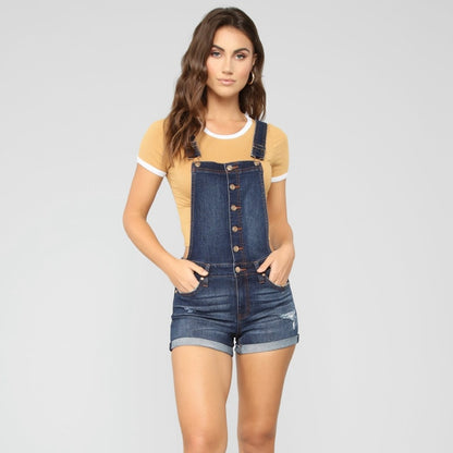Salopette d'été en denim style décontracté déchiré