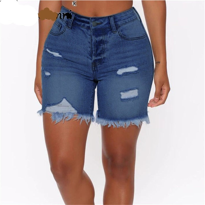 Short Jean stretch délavé & déchiré