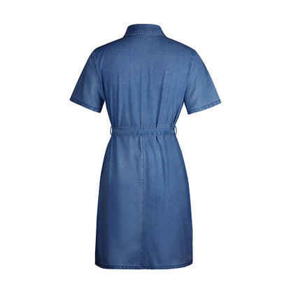 Robe jeans balançoire manche courte avec ceinture et fermeture éclair