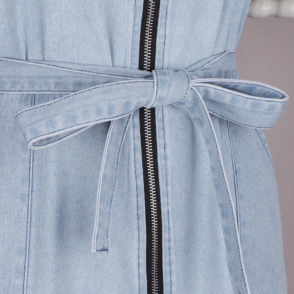 Robe jeans balançoire manche courte avec ceinture et fermeture éclair