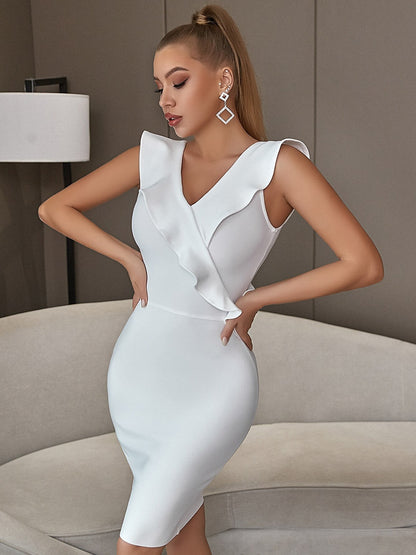 Robe de soirée moulante blanche dos en v