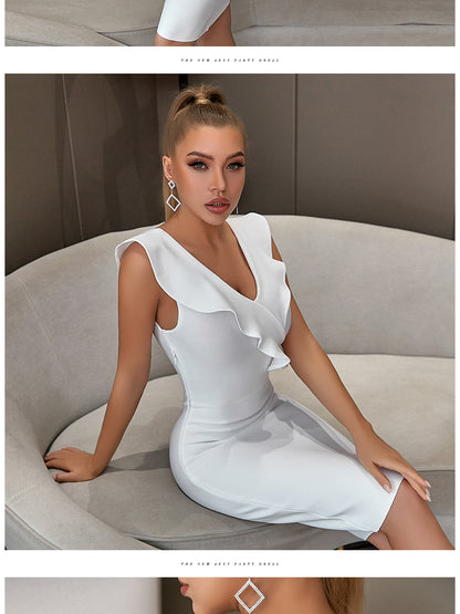 Robe de soirée moulante blanche dos en v
