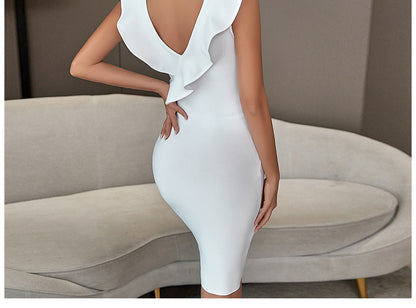 Robe de soirée moulante blanche dos en v