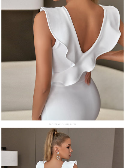 Robe de soirée moulante blanche dos en v
