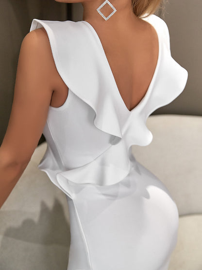 Robe de soirée moulante blanche dos en v