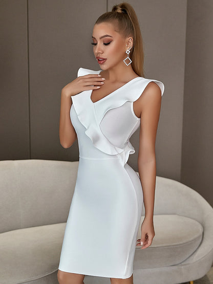 Robe de soirée moulante blanche dos en v